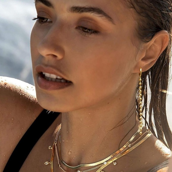 MYEARS Women Chain Earrings Gold Huggie Hoop Dangle Drop 14K Gold Filled Small - Picture 2 of 6